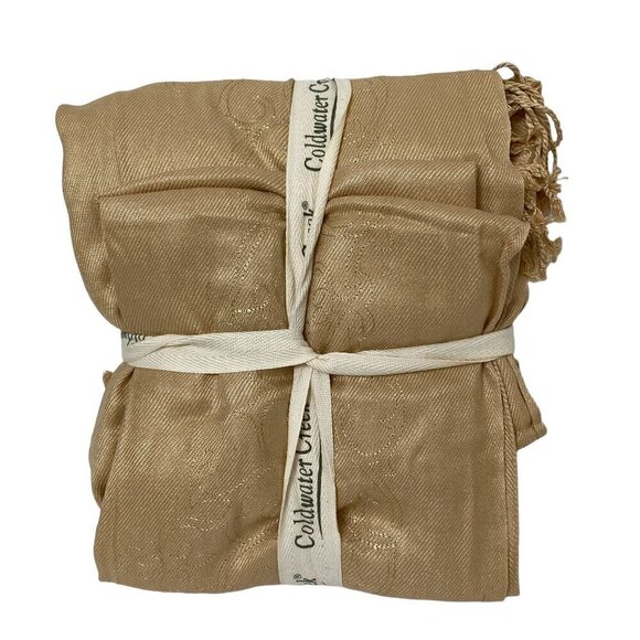 Coldwater Creek Luxury Throw Tan Empress Embroidered with Fringe NEW - Picture 5 of 10